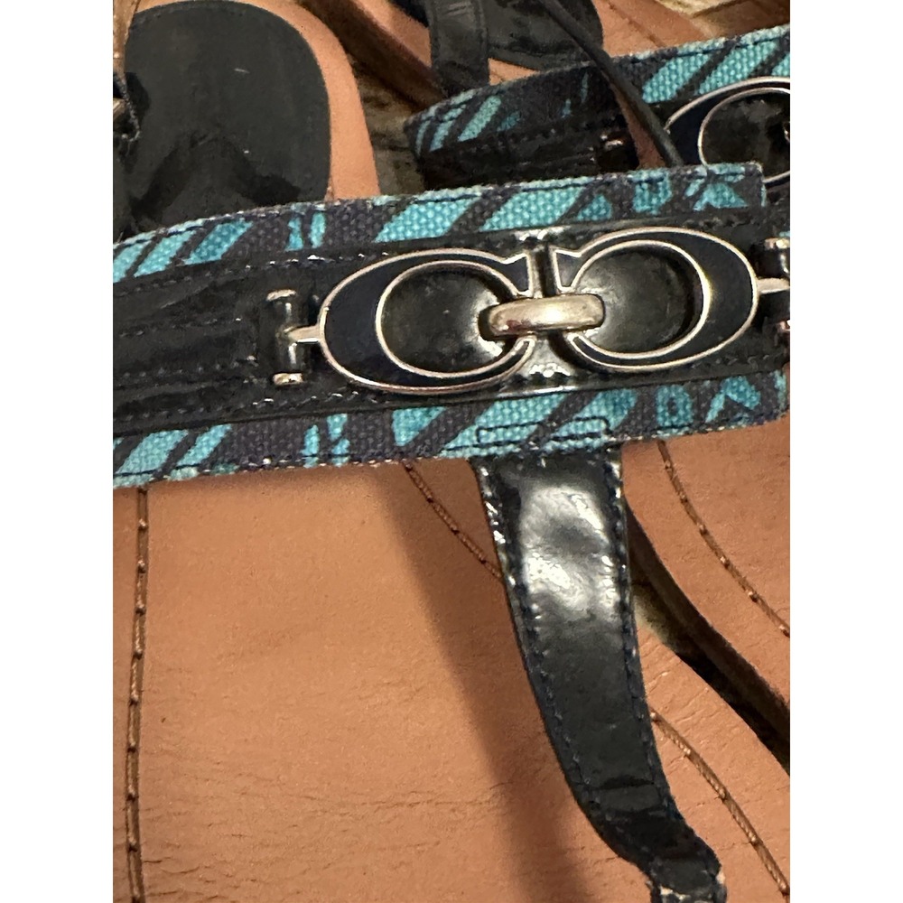 Coach Sammy Thong/flip Flop Sandals 8.5 Blue Pattern Summer Chic - Picture 3 of 13